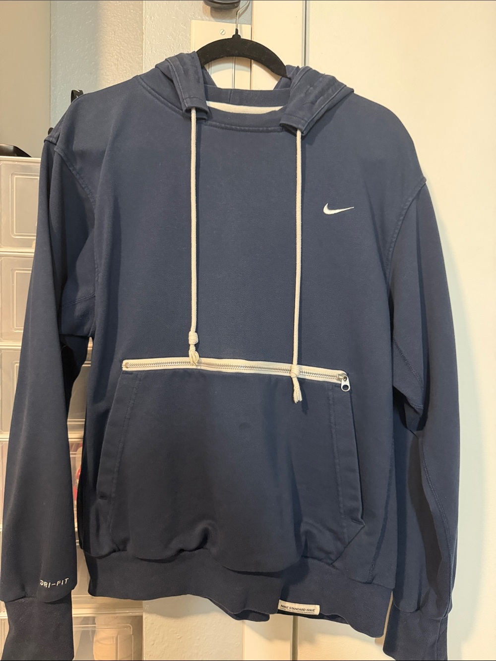Nike Men's Dark Blue Hooded Pullover with Front Zip Pocket